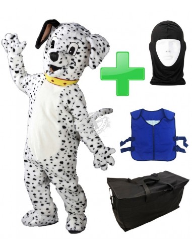 Dalmatian Costume Mascot Adult 10a + Cooling Vest "M24" + Bag "Star" + Hygiene Mask (High Quality)