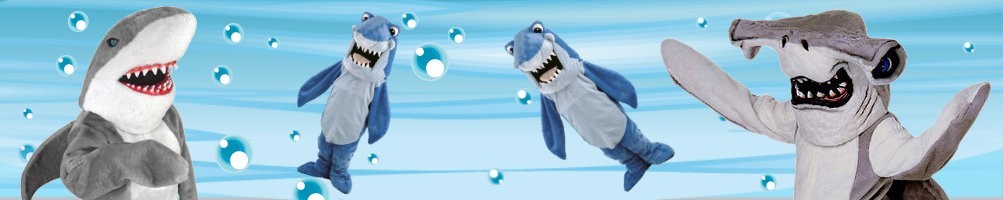 Mascottes van haaienkostuums ✅ rennende figuren, reclamefiguren ✅ kostuumwinkel voor promotie